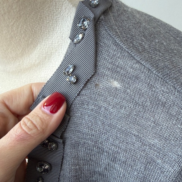Elie Tahari Romantic Gray Cardigan Embellished Trim size medium - Picture 6 of 8